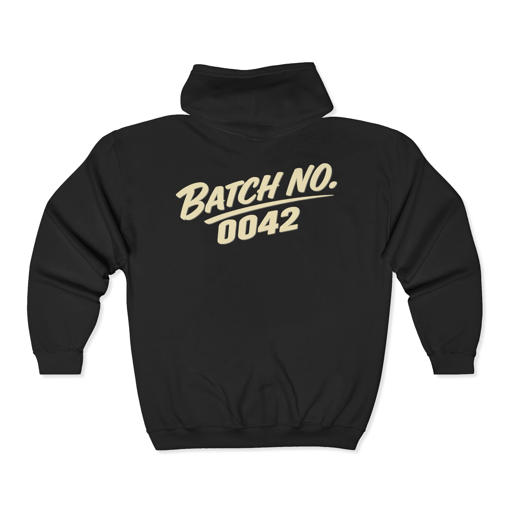 Batch No. 0042 Zip Hoodie — Retro Script Full-Zip Hooded Sweatshirt